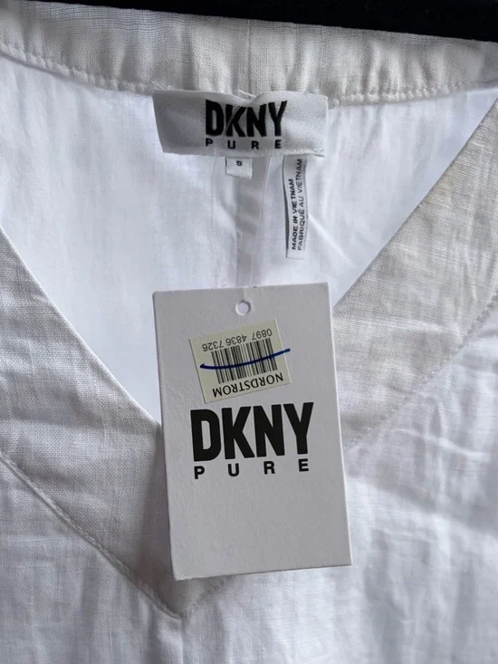 🆕DKNY Pure White Linen Maxi Dress Sleeveless Side Slit Summer Dress Size S Chic - Picture 13 of 15